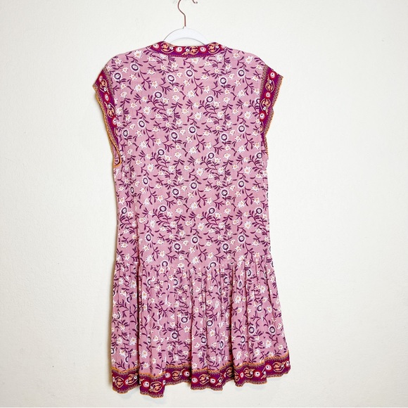 Poupette St Barth Amora Drop Waist Mini Dress in Purple Margot Floral Size Large - Picture 5 of 7